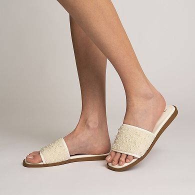 Journee Women's Precly Pearl Band Slip-On Evening Flat Sandals