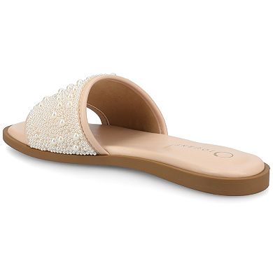 Journee Women's Precly Pearl Band Slip-On Evening Flat Sandals