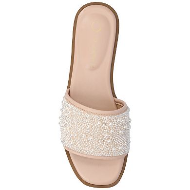 Journee Women's Precly Pearl Band Slip-On Evening Flat Sandals