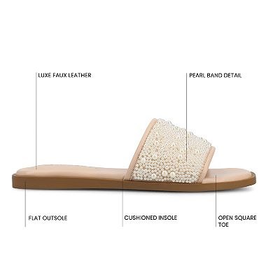 Journee Women's Precly Pearl Band Slip-On Evening Flat Sandals
