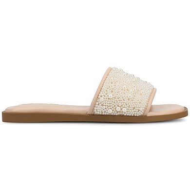 Journee Women's Precly Pearl Band Slip-On Evening Flat Sandals