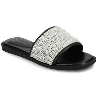 Journee Women's Precly Pearl Band Slip-On Evening Flat Sandals