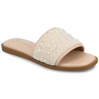 Journee Women's Precly Pearl Band Slip-On Evening Flat Sandals