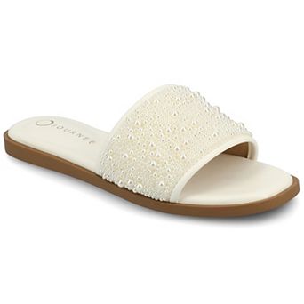 Journee Women's Precly Pearl Band Slip-On Evening Flat Sandals
