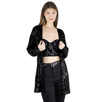 Women's Long Sequin Open Front Long Sleeve Evening Dressy Cardigan