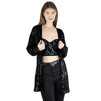 Women's Long Sequin Open Front Long Sleeve Evening Dressy Cardigan