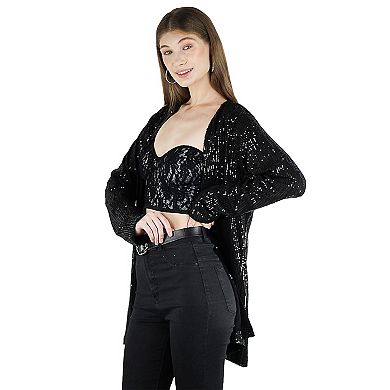 Women's Long Sequin Open Front Long Sleeve Evening Dressy Cardigan