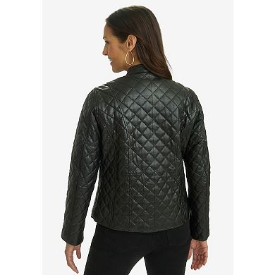 Jessica London Women's Plus Size Leather Quilted Jacket