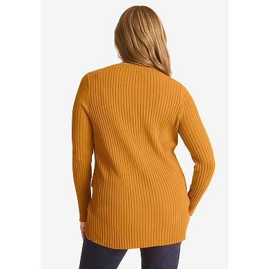 Jessica London Women's Plus Size Ribbed Crossover Crewneck