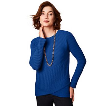 Jessica London Women's Plus Size Ribbed Crossover Crewneck