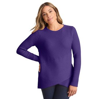 Jessica London Women's Plus Size Ribbed Crossover Crewneck