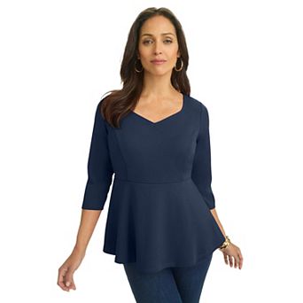 Jessica London Women's Plus Size Knit Crepe Sweetheart Neck Top