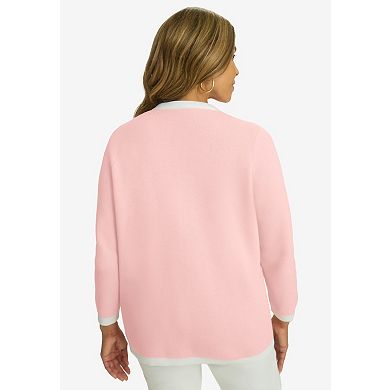 Jessica London Women's Plus Size Tipped Boxy Cardigan