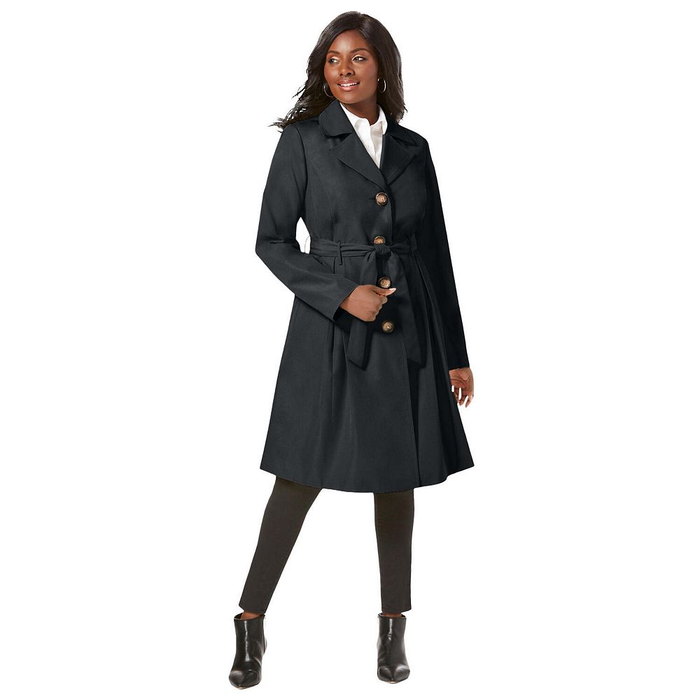 ブラック ロングジョン レディース Jessica London Women's Plus Size Pleated Trench Coat