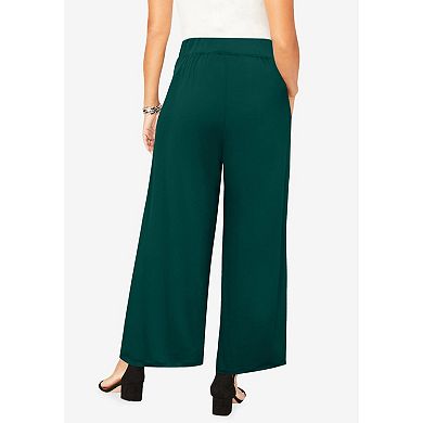 Jessica London Women's Plus Size Petite Stretch Knit Wide Leg Pant