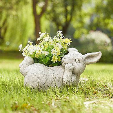 Glitzhome 14.25"L High-quality MGO Rabbit Statue Planter