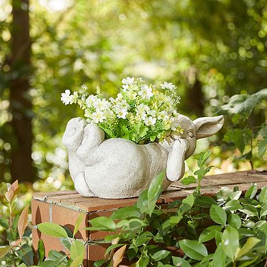 Glitzhome 14.25"L High-quality MGO Rabbit Statue Planter