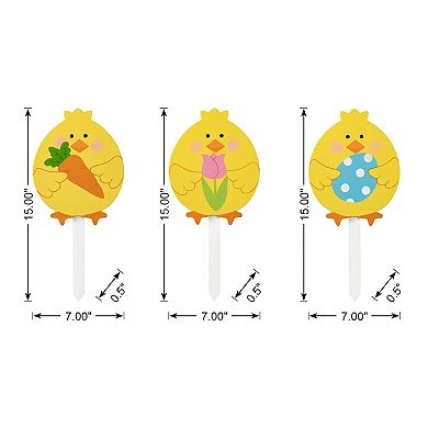Glitzhome 15"H Set of 3 Eye-catching Easter Wooden Chick Pick/Yard Stake