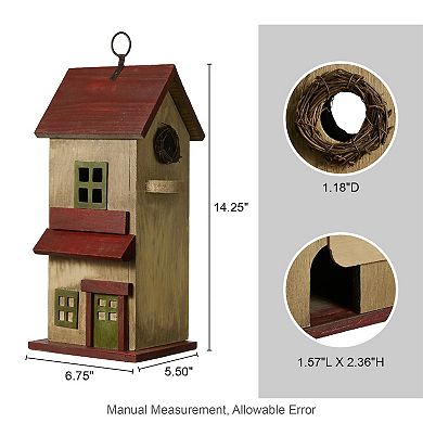 Glitzhome 14.25"H Washed Yellow Solid Wood Cottage Decorative Garden Birdhouse