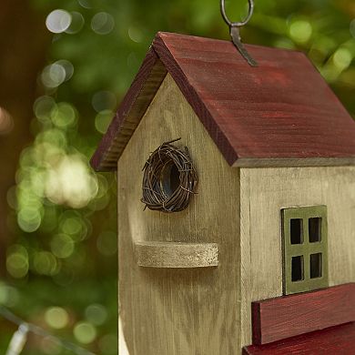 Glitzhome 14.25"H Washed Yellow Solid Wood Cottage Decorative Garden Birdhouse