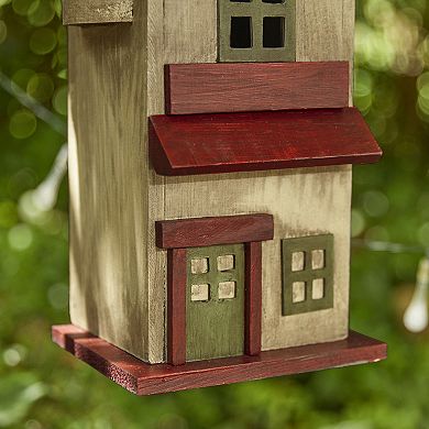 Glitzhome 14.25"H Washed Yellow Solid Wood Cottage Decorative Garden Birdhouse