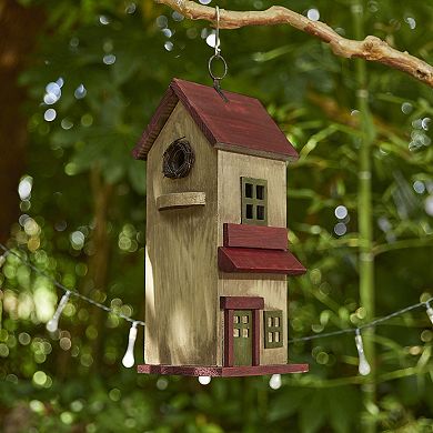 Glitzhome 14.25"H Washed Yellow Solid Wood Cottage Decorative Garden Birdhouse