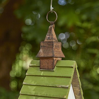 Glitzhome 15.75"H White and Green Distressed Solid Wooden Garden Birdhouse