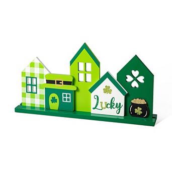 Glitzhome 16"L St. Patrick's Wooden LUCKY House-shaped Table Decor