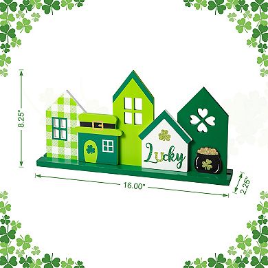 Glitzhome 16"L St. Patrick's Wooden LUCKY House-shaped Table Decor