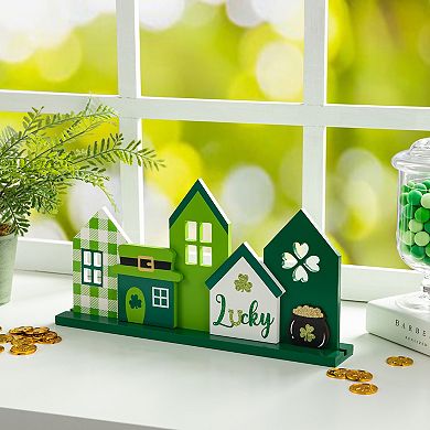 Glitzhome 16"L St. Patrick's Wooden LUCKY House-shaped Table Decor