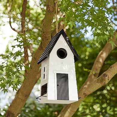 Glitzhome 14.25"H Modern Solid Wood White Outdoor Garden Birdhouse