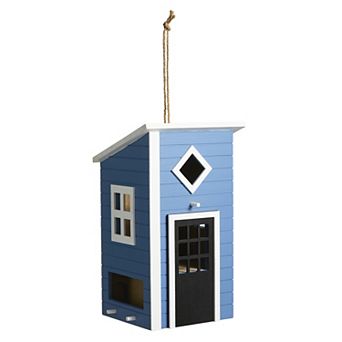 Glitzhome 14"H Modern Functional Bule Solid Wood Outdoor Garden Birdhouse