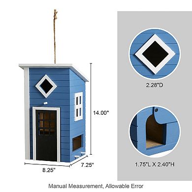 Glitzhome 14"H Modern Functional Bule Solid Wood Outdoor Garden Birdhouse