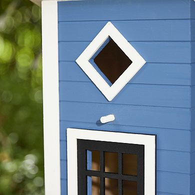 Glitzhome 14"H Modern Functional Bule Solid Wood Outdoor Garden Birdhouse