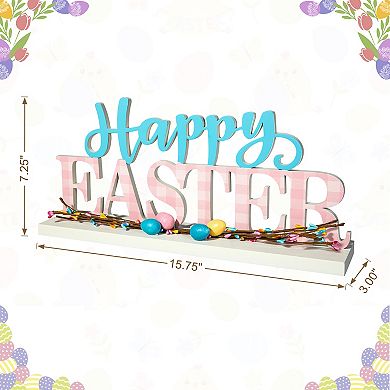 Glitzhome 15.75"H Easter Table Decor, Wooden "Happy Easter" Spring Table Decor