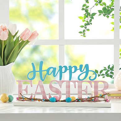 Glitzhome 15.75"H Easter Table Decor, Wooden "Happy Easter" Spring Table Decor