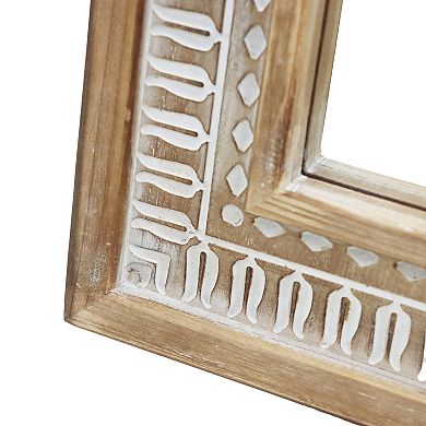 Parisloft Rectangular Carved Wood Wall Mirror - 20 x 23.6 Inches, Rustic Brown and White