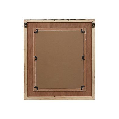 Parisloft Rectangular Carved Wood Wall Mirror - 20 x 23.6 Inches, Rustic Brown and White