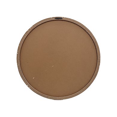 Parisloft 23.6 Inch Round Carved Wood Wall Mirror, Brown and White