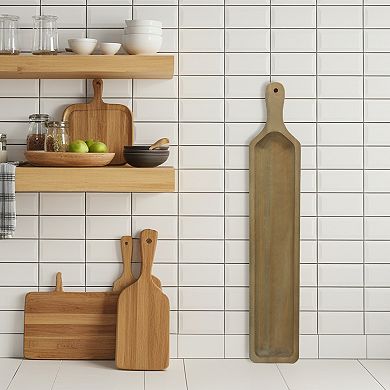 Parisloft Long Narrow Wood Tray, Farmhouse Wood Display Tray, Brown, 23.6"L