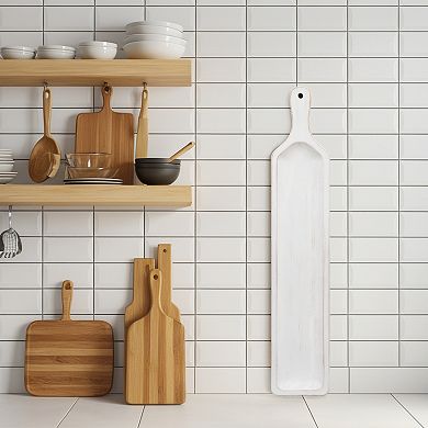 Parisloft Long Narrow Wood Tray, Farmhouse Wood Display Tray, White, 23.6"L