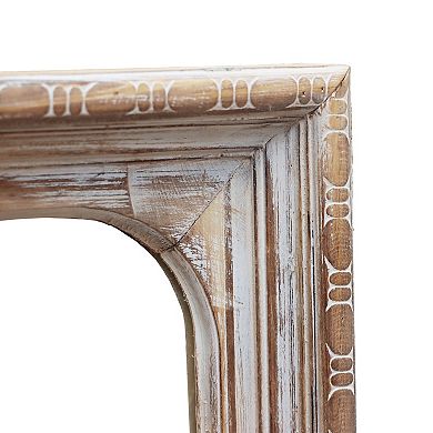 Parisloft Square Wood Wall Mirror -23.6 x 23.6 Inches, Rustic Brown