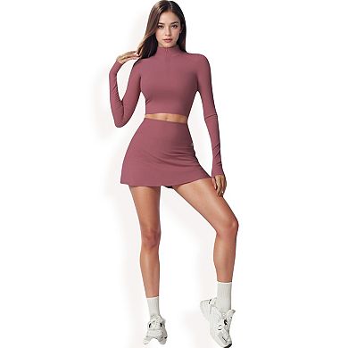 Women's High Waist Athletic Skort with Built-In Shorts and Side Slit