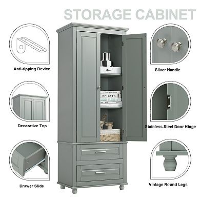 Merax Tall Storage Cabinet with Two Drawers for Bathroom