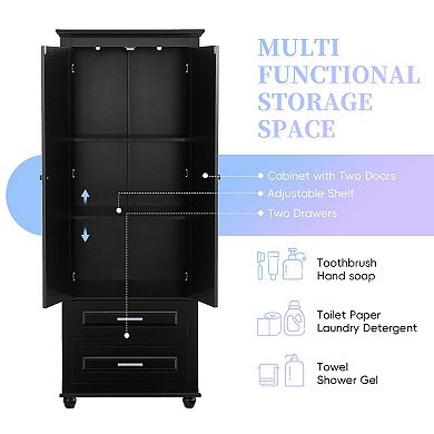 Merax Tall Storage Cabinet with Two Drawers for Bathroom