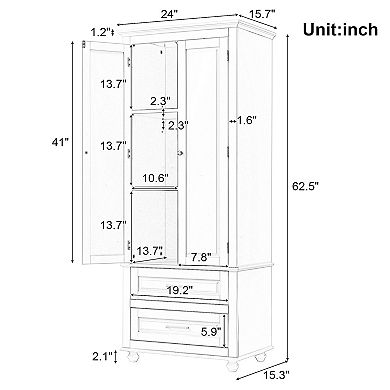 Merax Tall Storage Cabinet with Two Drawers for Bathroom