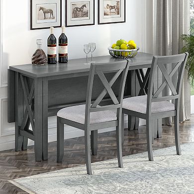 Merax 6-Piece Family Dining Room Set Solid Wood Space Saving Foldable Table and 4 Chairs with Bench