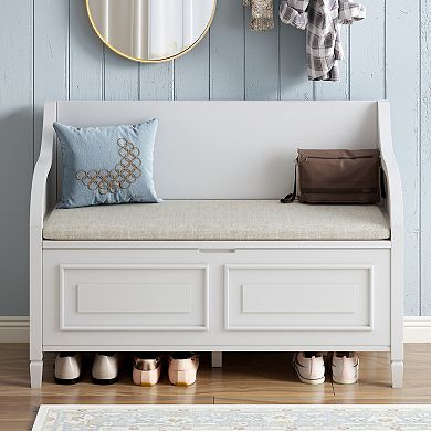 Merax Rustic Style Solid wood Entryway Multifunctional Storage Bench with Safety Hinge