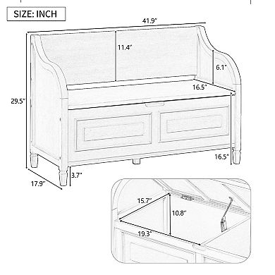 Merax Rustic Style Solid wood Entryway Multifunctional Storage Bench with Safety Hinge