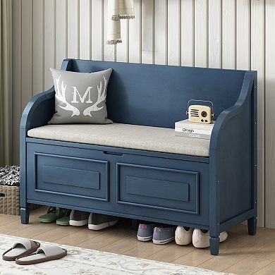 Merax Rustic Style Solid wood Entryway Multifunctional Storage Bench with Safety Hinge